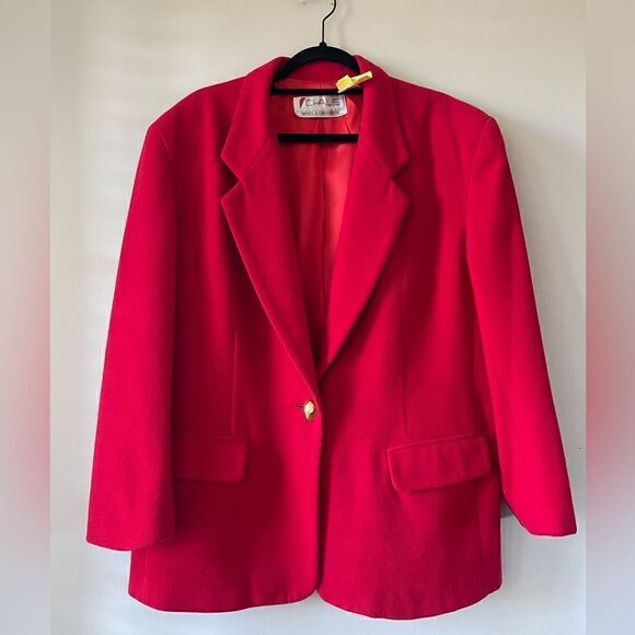 CHAUS Classic Vintage Wool Red Blazer Size 14 - Picture 7 of 13